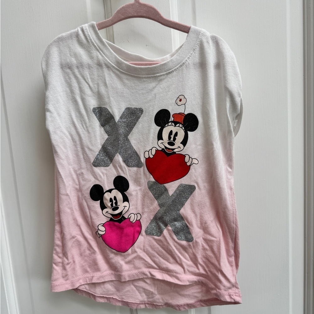 Disney Girls Size XS 4 - 5 Mickey Minnie  Mouse Short Sleeve XOXO Heart T-Shirt